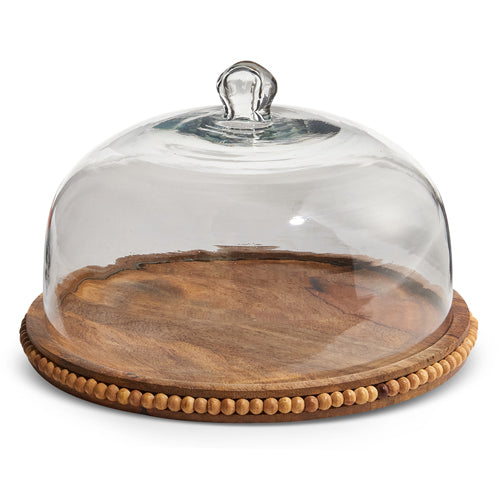 Raz Imports Natural Beaded Tray with Cloche