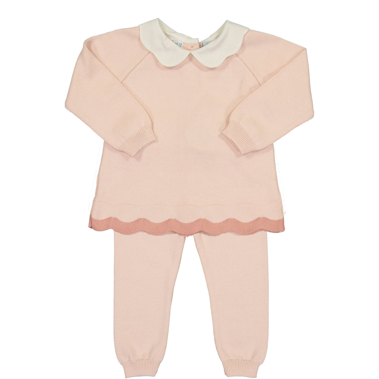 Feltman Brothers Scalloped Contrast Trim Knit Set in Blush
