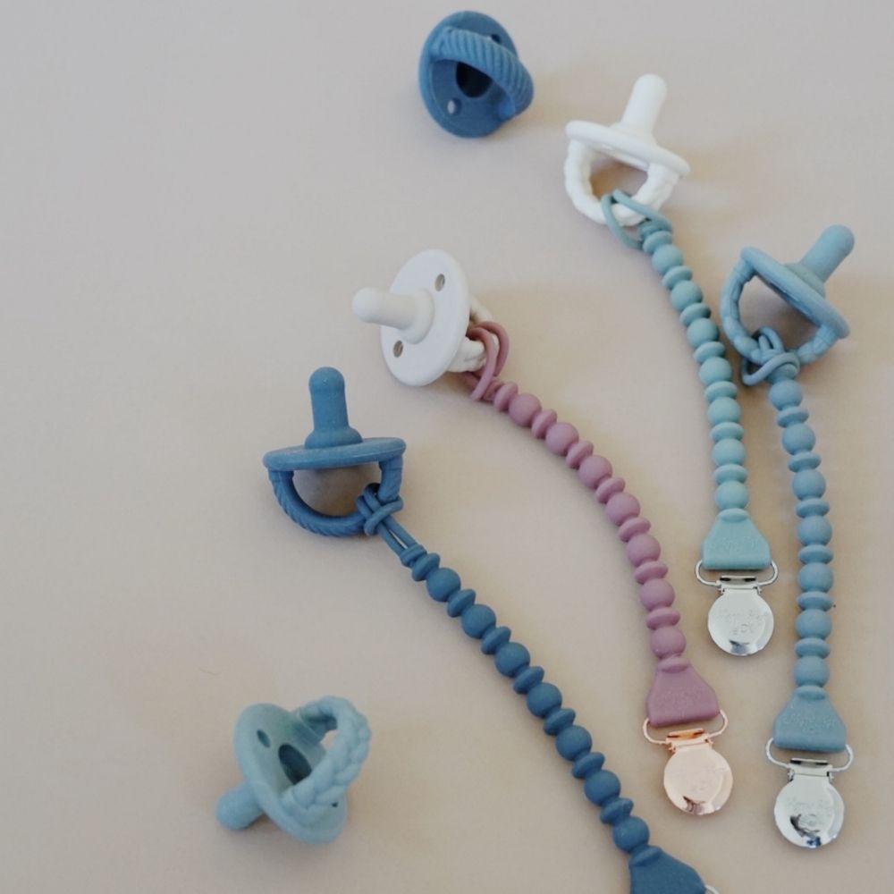 Itzy Ritzy Sweetie Straps Silicone Pacifier Clips-Navy Beaded
