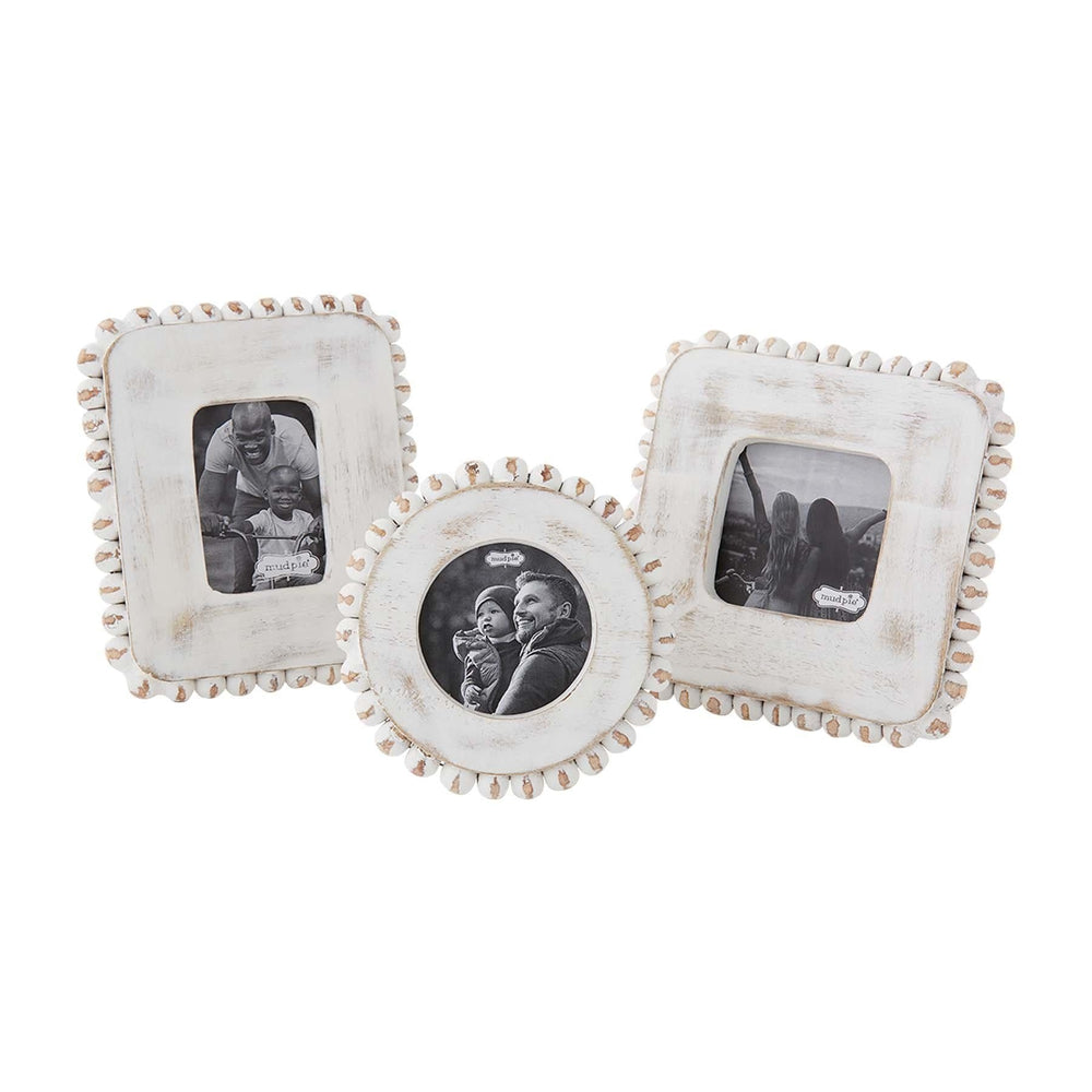 Small White Beaded Frames by Mudpie