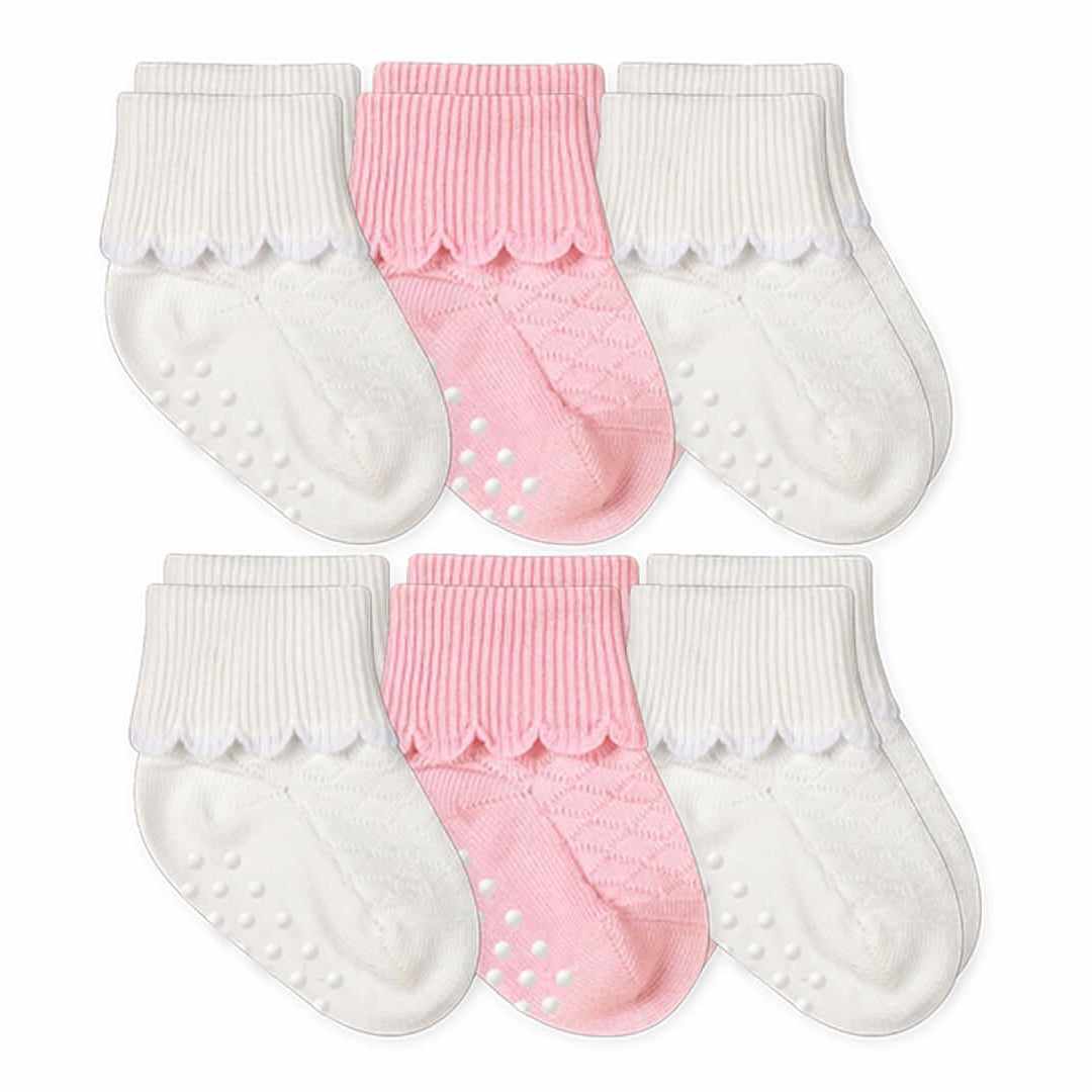 Non-Skid Scalloped Turn Cuff Socks 3-pack