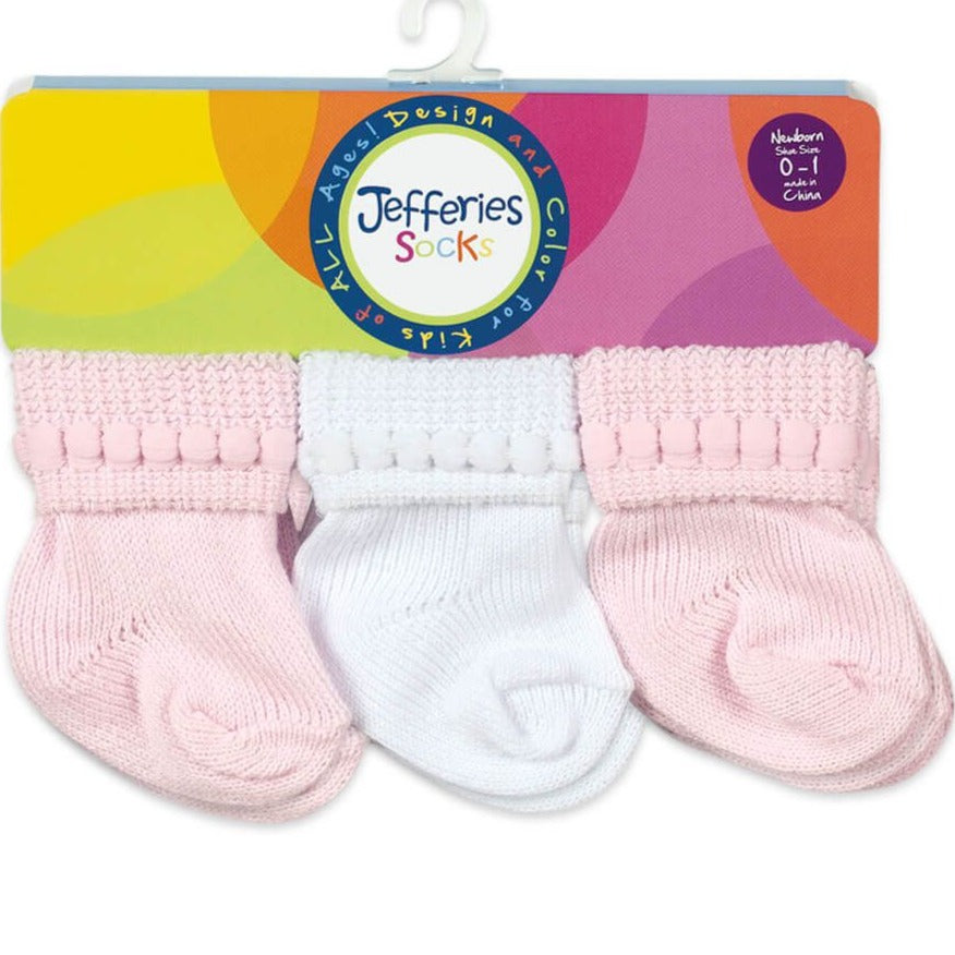 Pink and White Rock-A-Bye Cuff Socks- 6 pack-Jefferies Socks-Lasting Impressions