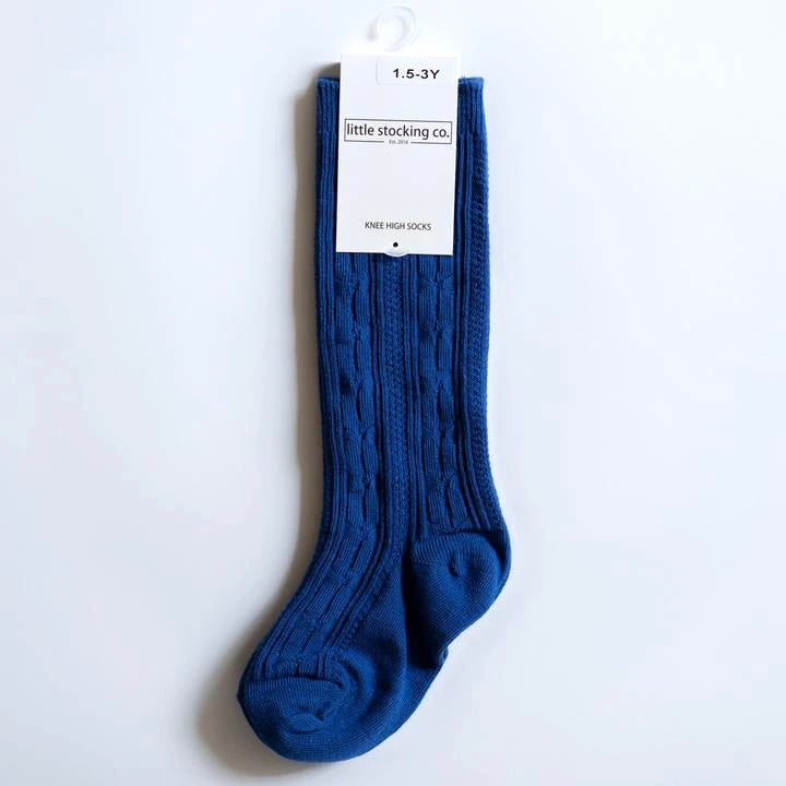 Little Stocking Co Cable Knit Knee High Socks Blue