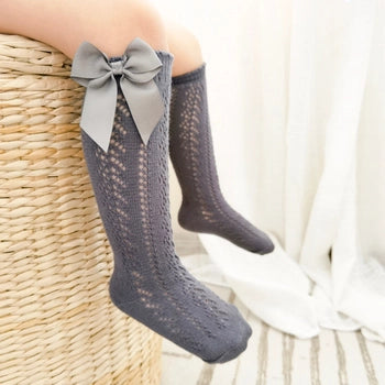 Lace Cable Knit Knee High Socks with Bow