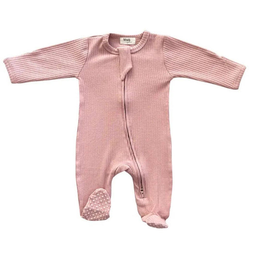 Blush Lotus Haven | Ribbed Organic Baby Footie in Dusty Pink