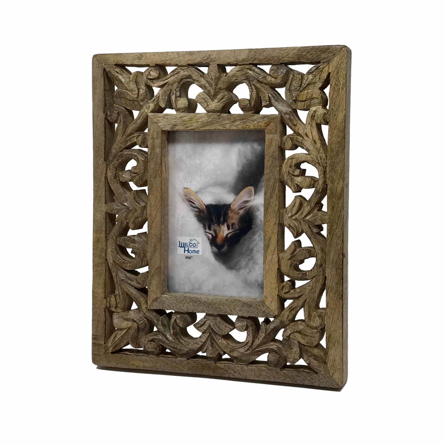 Toledo Hand-Carved Wood Photo Frame with Fold Out Stand