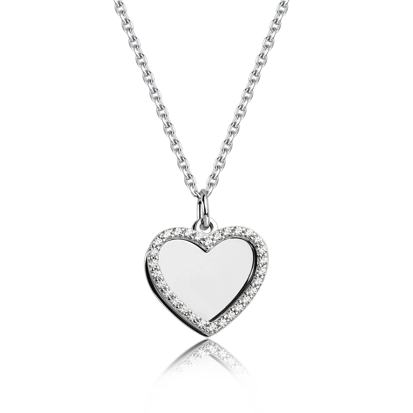 Sterling Silver Girls Heart w/CZ Heart Necklace for Children