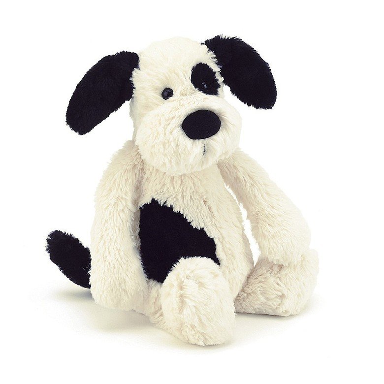 JellyCat Bashful Black & Cream Puppy, Medium