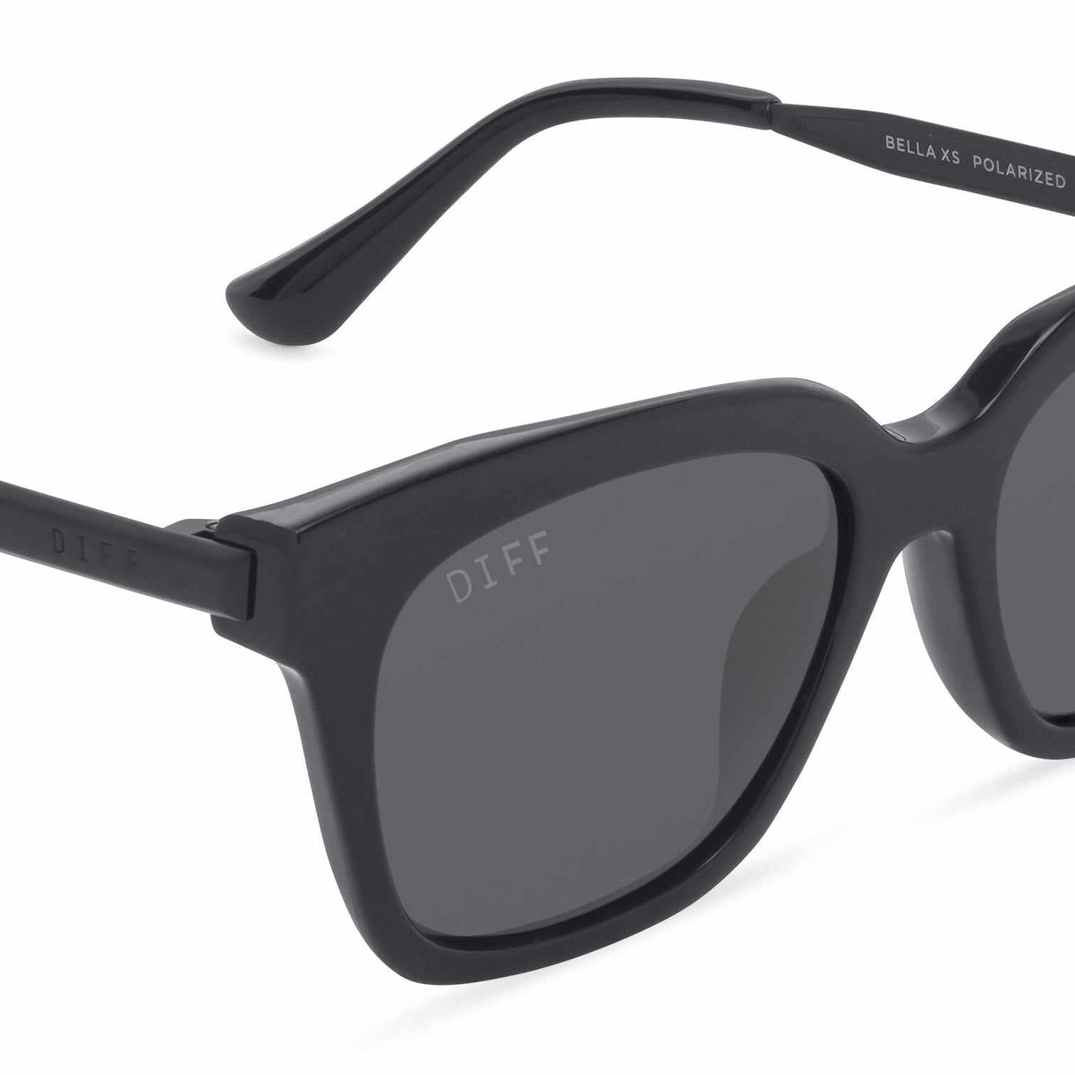 DIFF EYEWEAR Bella XS Black W/ Matte Black + Grey Lens + Polarized