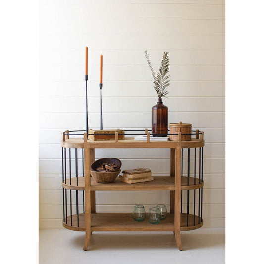 Oval Three-Tiered Wooden Shelving Unit