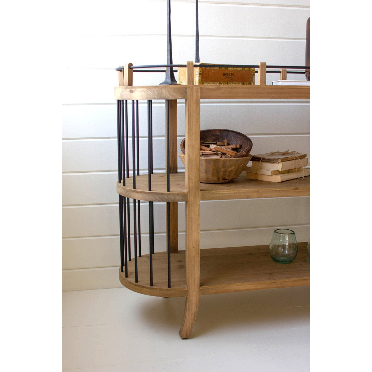 Oval Three-Tiered Wooden Shelving Unit