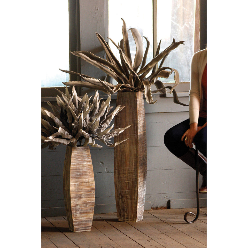White Washed Tall Oblong Wooden Vases