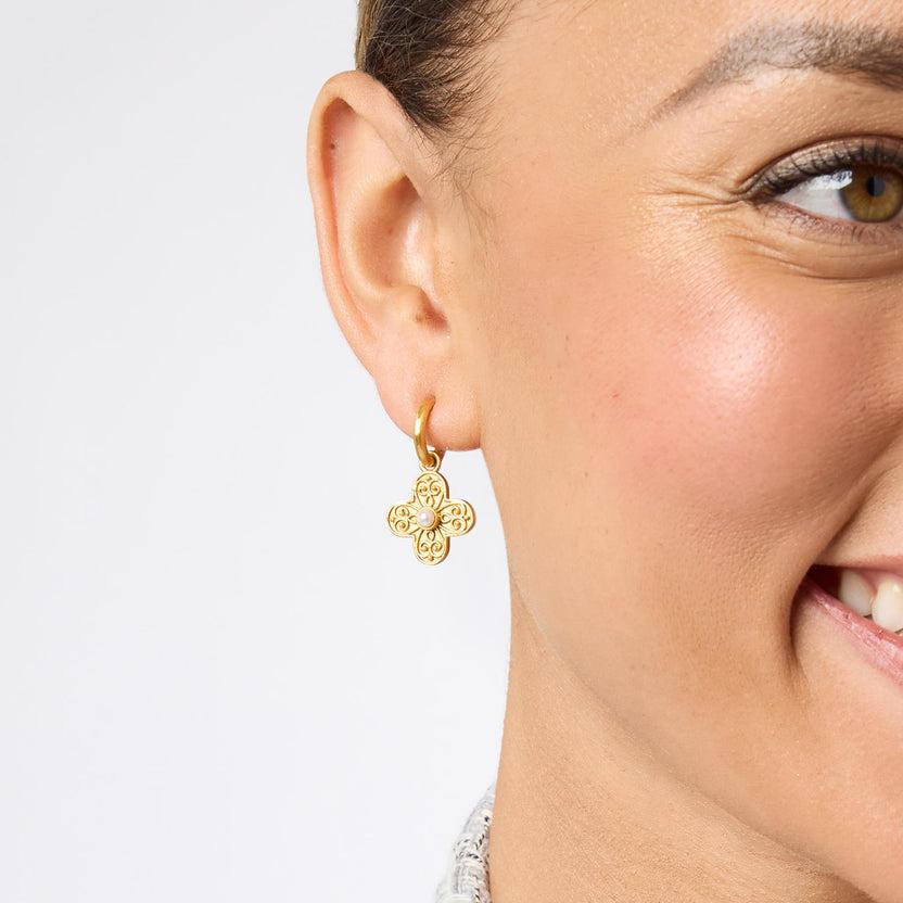Julie Vos Gold Pearl Corinth Hoop & Charm Earring