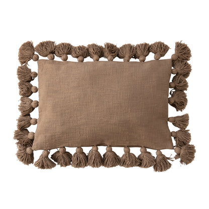 Woven Cotton Slub Lumbar Pillow w/ Tassels, Polyester Fill