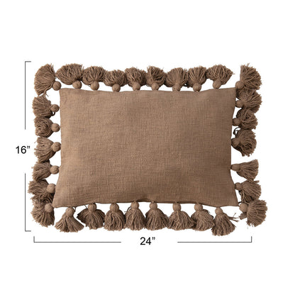 Woven Cotton Slub Lumbar Pillow w/ Tassels, Polyester Fill