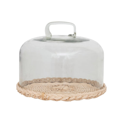 Glass Cloche with Woven Rattan Base, Set of 2