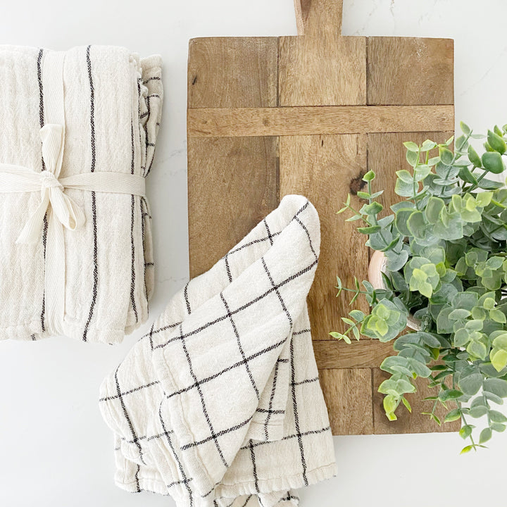 Cotton Napkins with Plaid and Stripes, Set of 4