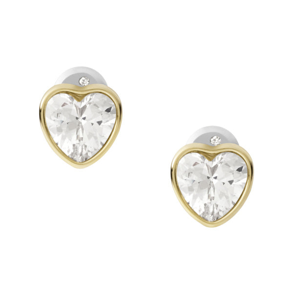 Crystal Heart Stud Earrings in Gold