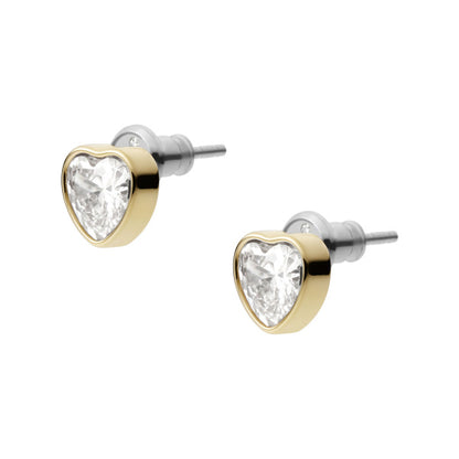 Crystal Heart Stud Earrings in Gold