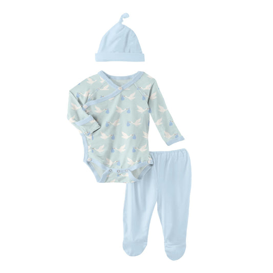 Kickee Pants Kimono Newborn Gift Set with Elephant Box in Spring Sky