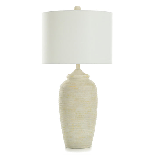 Brie Polyresin Rippled Table Lamp In Cream Finish With Linen Hardback Shade StyleCraft Home Collection