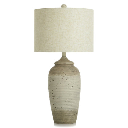 Polyresin Table Lamp in Speckled Cream Finish with Linen Shade