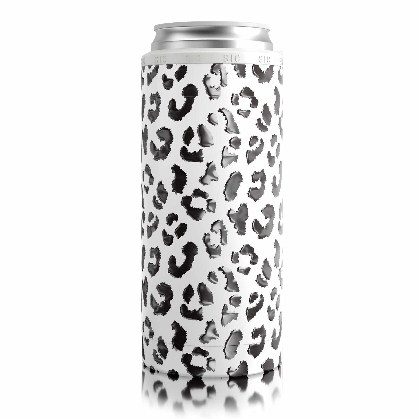 White Leopard Slim Can Cooler