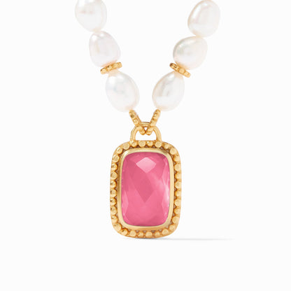 Julie Vos Marbella Statement Necklace in Gold Iridescent Peony Pink