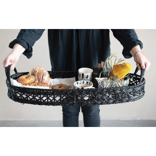 Hand-Woven Rattan Tray with Handles