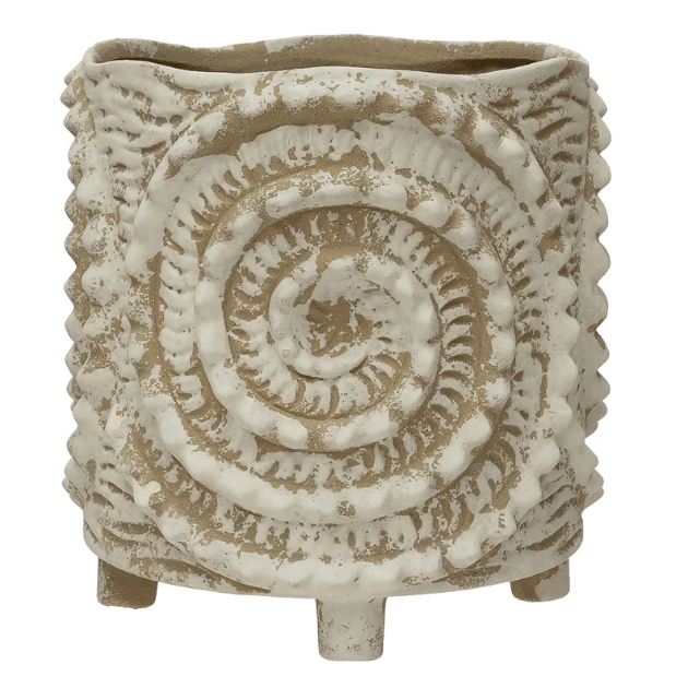 Textured Stoneware Footed Planter with Swirl Pattern