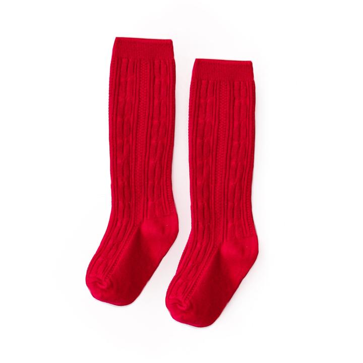 Little Stocking Co Cable Knit Knee High Socks Spice Red