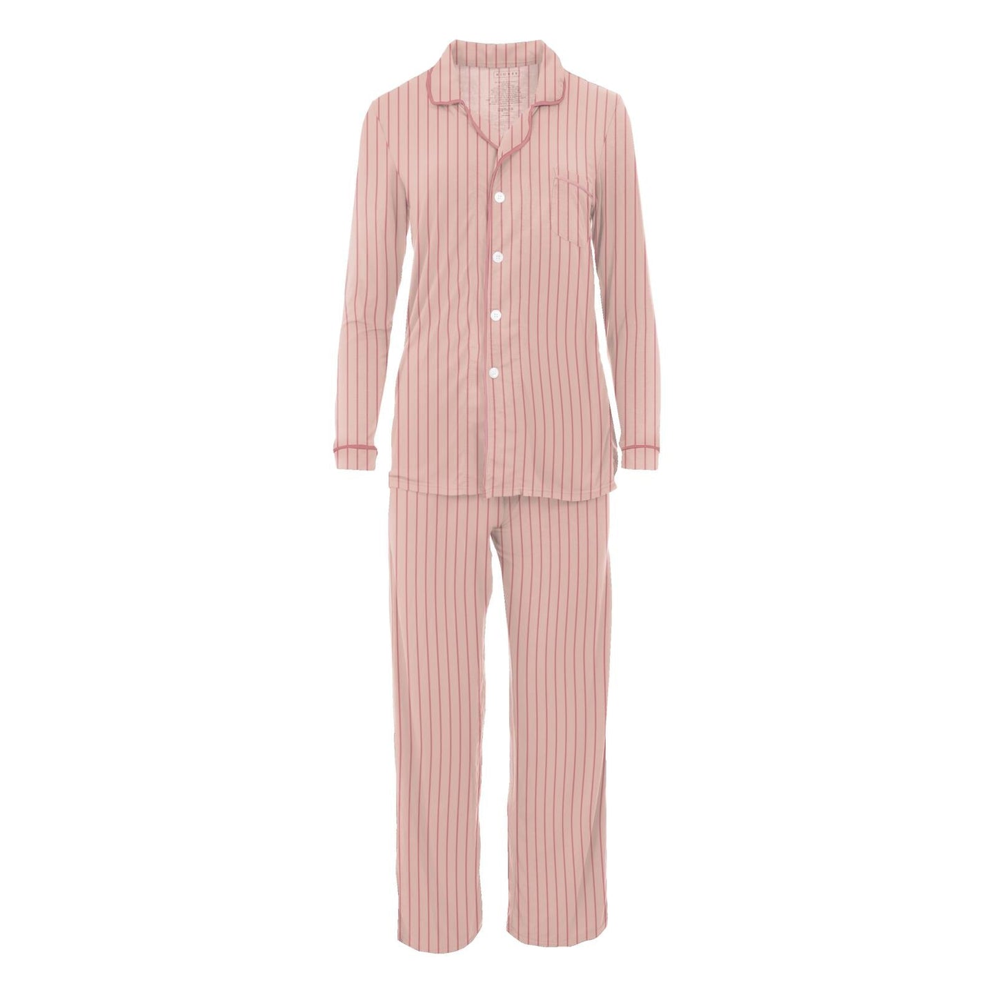 Kickee Pants Women's Long Sleeve Collared Pajama Set in Pinstripe