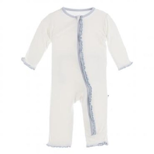 Natural and Dew Muffin Ruffle Coverall with Zipper-Kickee Pants-Lasting Impressions