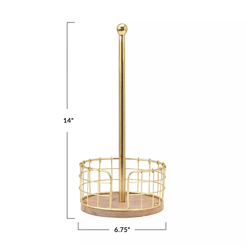 Metal and Wood Paper Towel Holder with Basket Base