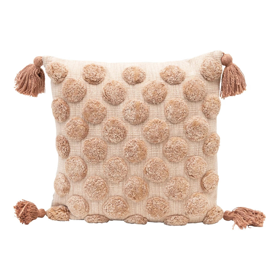 Cotton Pillow w/ Tufted Dots & Tassels, Down Fill