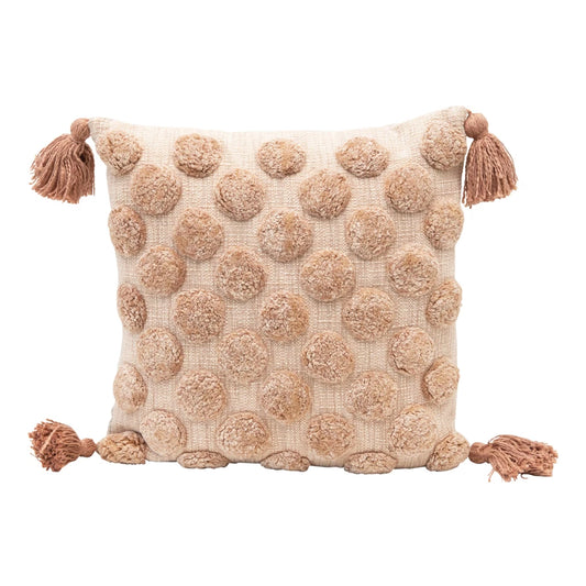 Cotton Pillow w/ Tufted Dots & Tassels, Down Fill