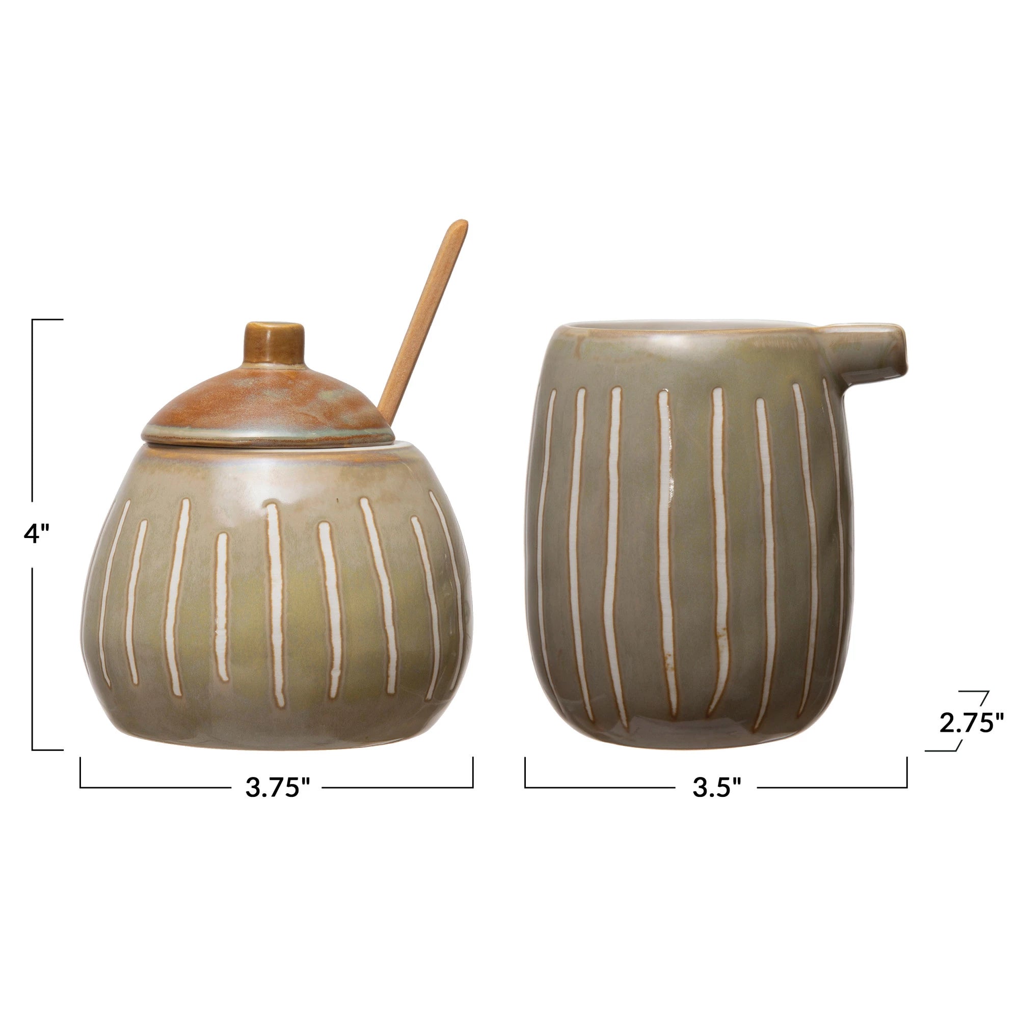 Creamer and Sugar Jar with Wooden Spoon, Set of 3