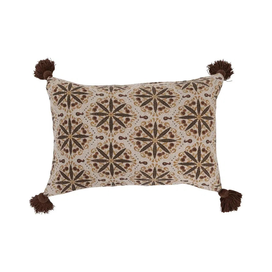 Recycled Cotton Blend Lumbar Pillow w/ Tassels, Down Fill