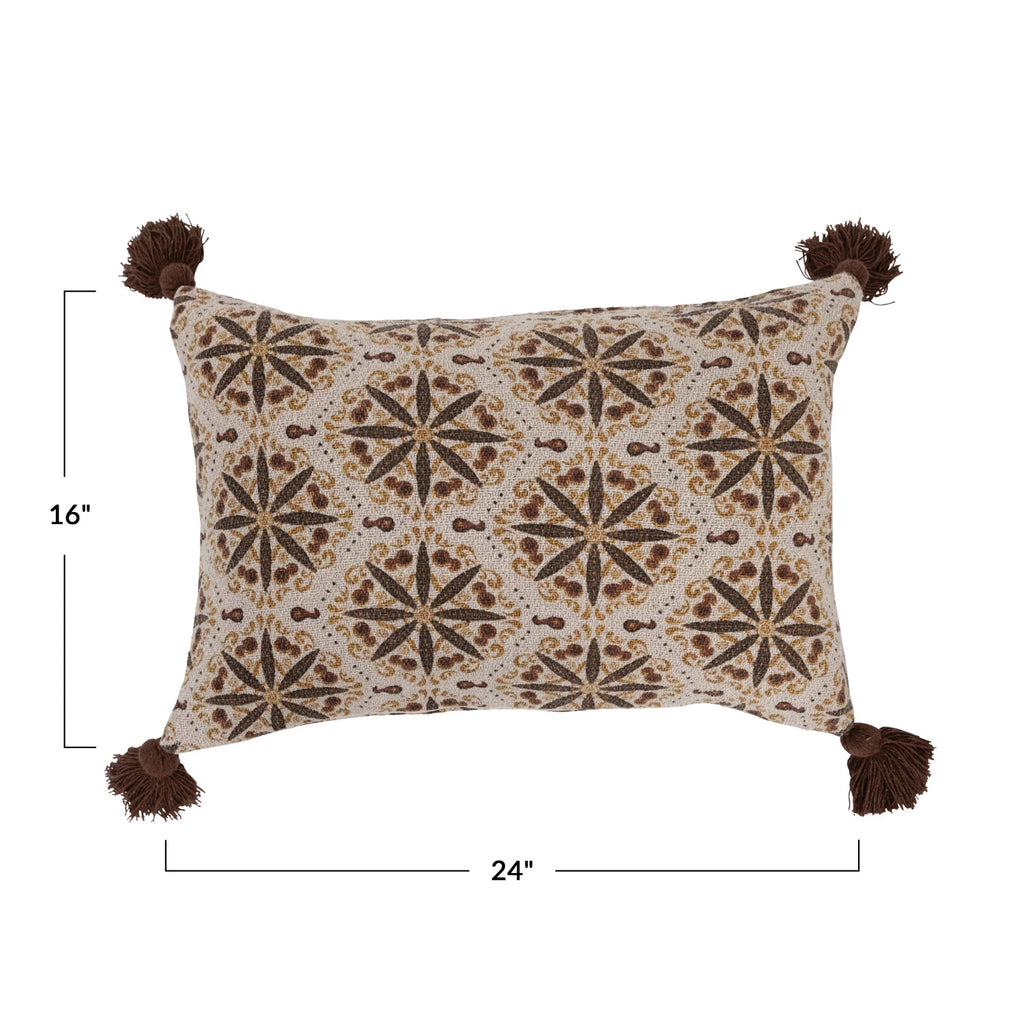 Recycled Cotton Blend Lumbar Pillow w/ Tassels, Down Fill