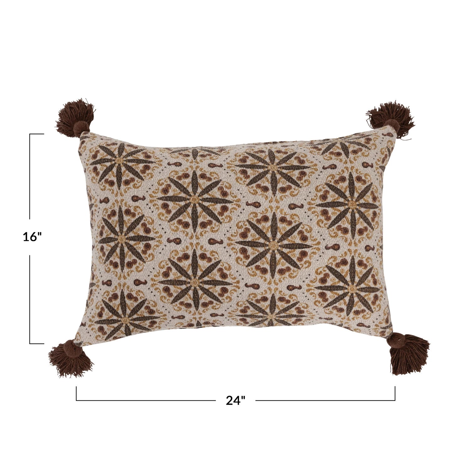 Recycled Cotton Blend Lumbar Pillow w/ Tassels, Down Fill