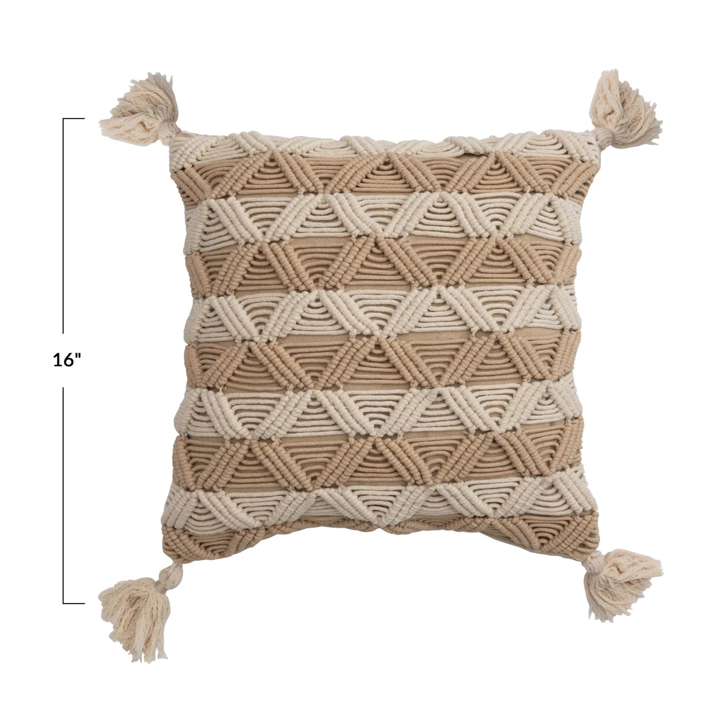 Woven Cotton Macrame Pillow w/ Stripes & Tassels