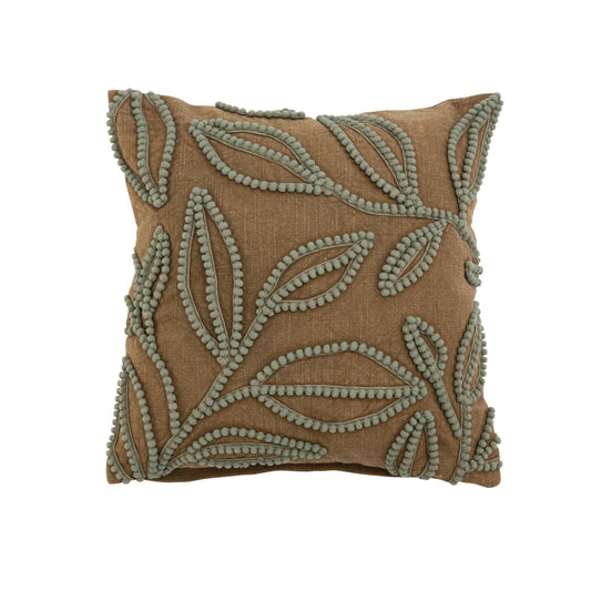 Cotton Slub Pillow w/ Embroidered Botanical Design