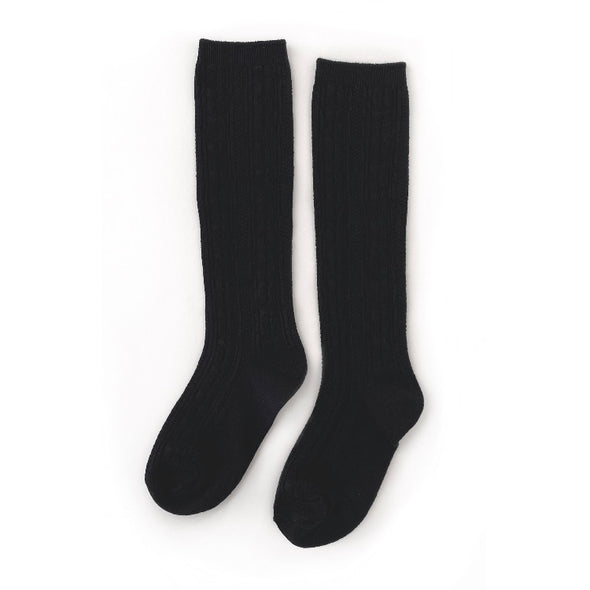 Little Stocking Co Cable Knit Knee High Socks Black