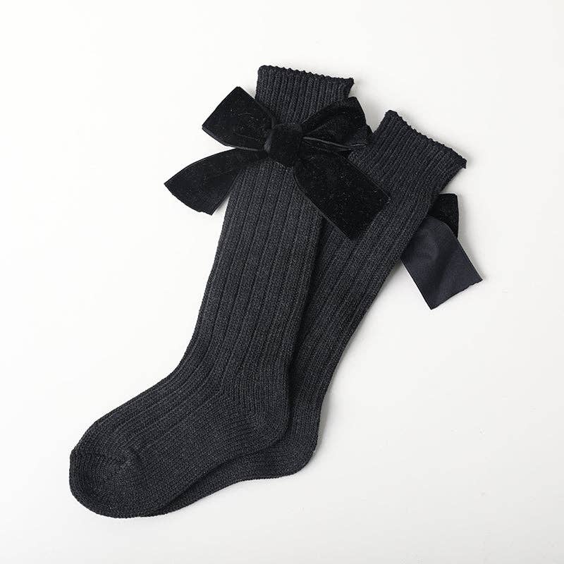 Knee High Socks with Velvet Bow