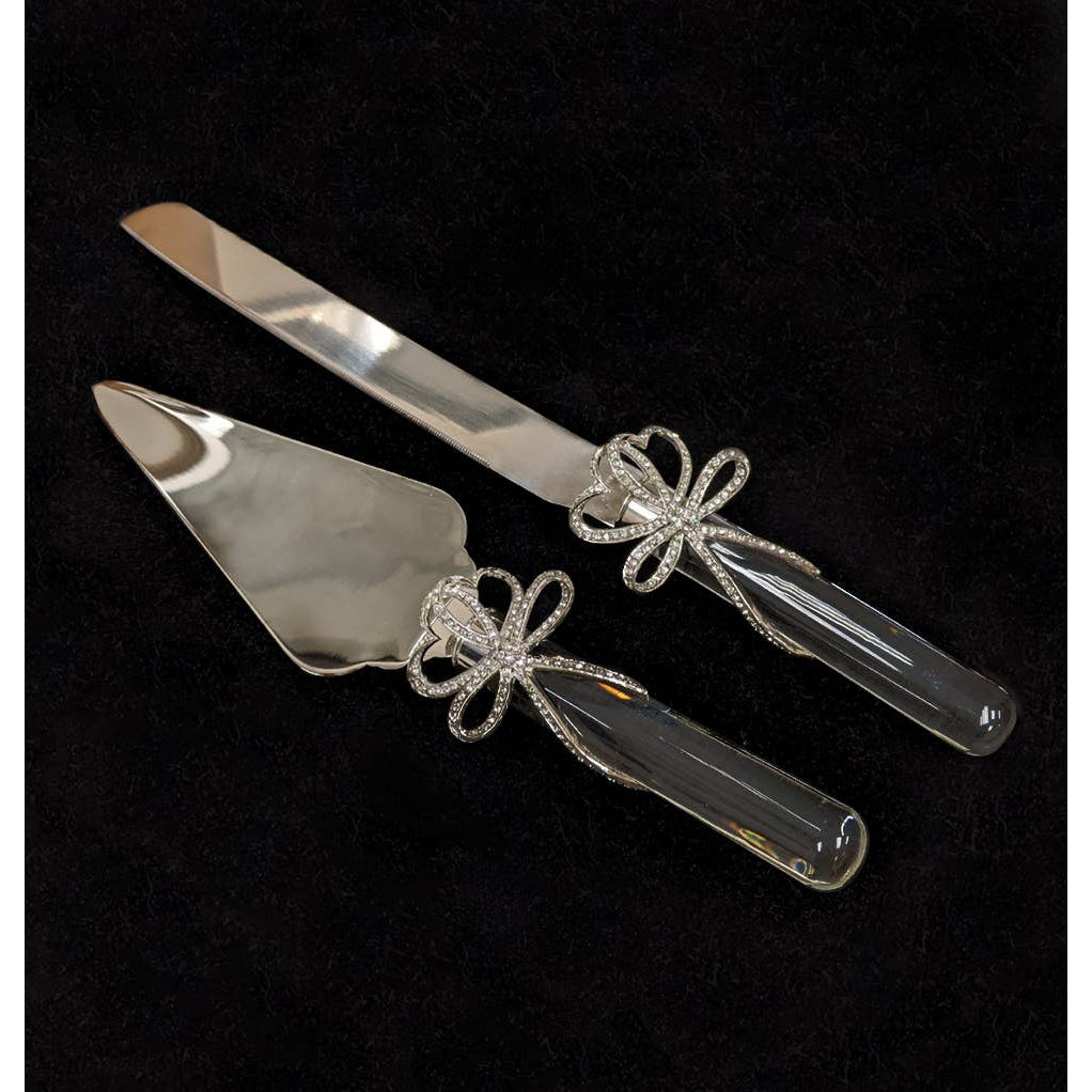 Cake Server Set with Crystal Bow Design