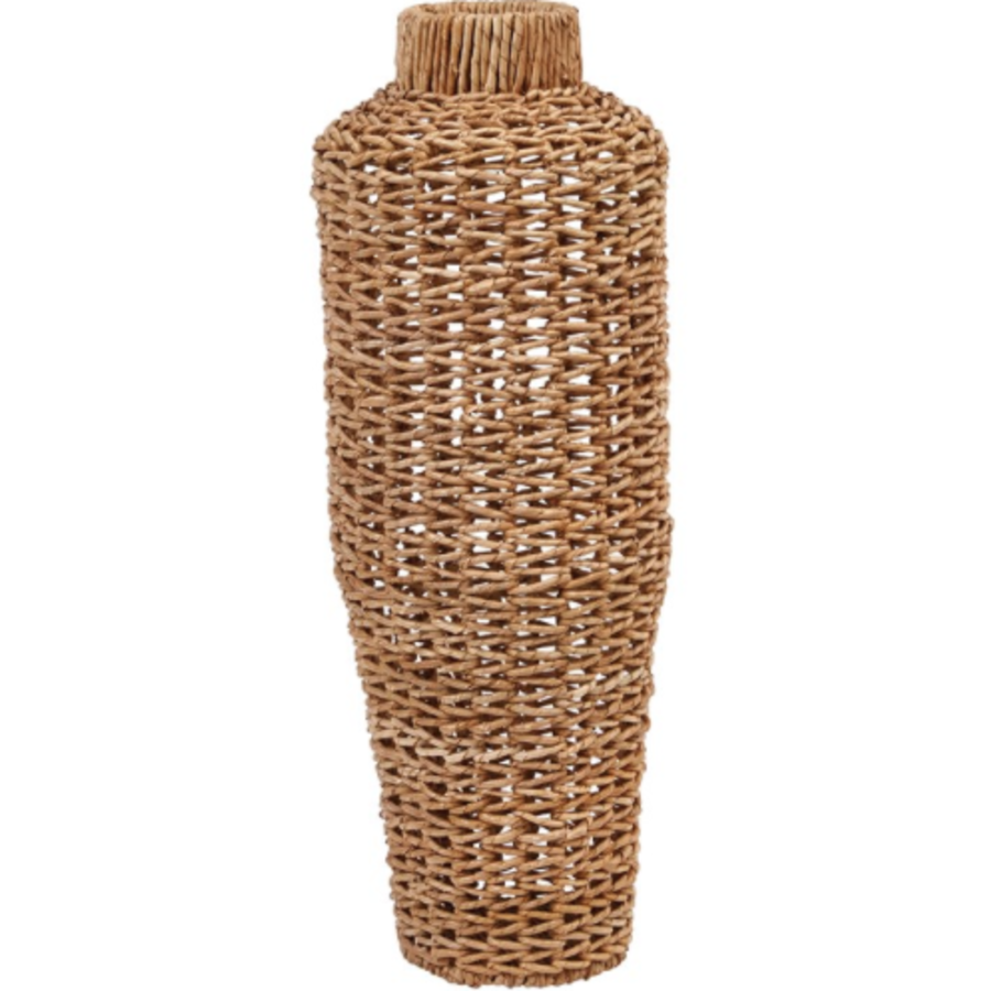 Hand-Woven Water Hyacinth and Rattan Floor Vase
