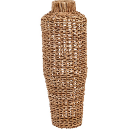 Hand-Woven Water Hyacinth and Rattan Floor Vase