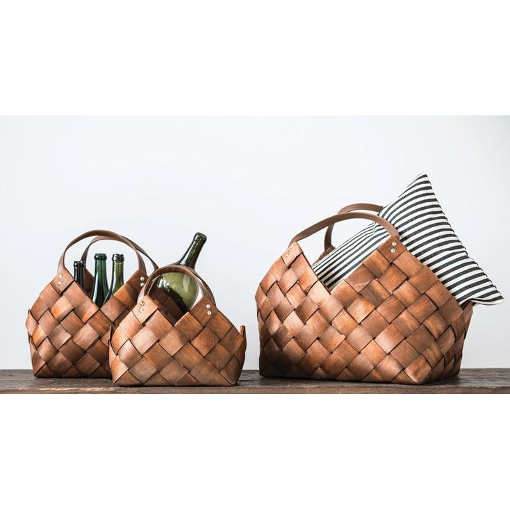 Woven Baskets with Handles, Natural