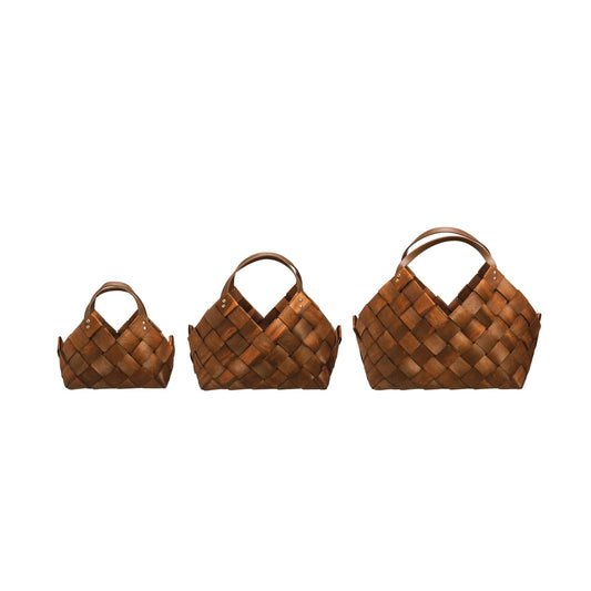 Woven Baskets with Handles, Natural
