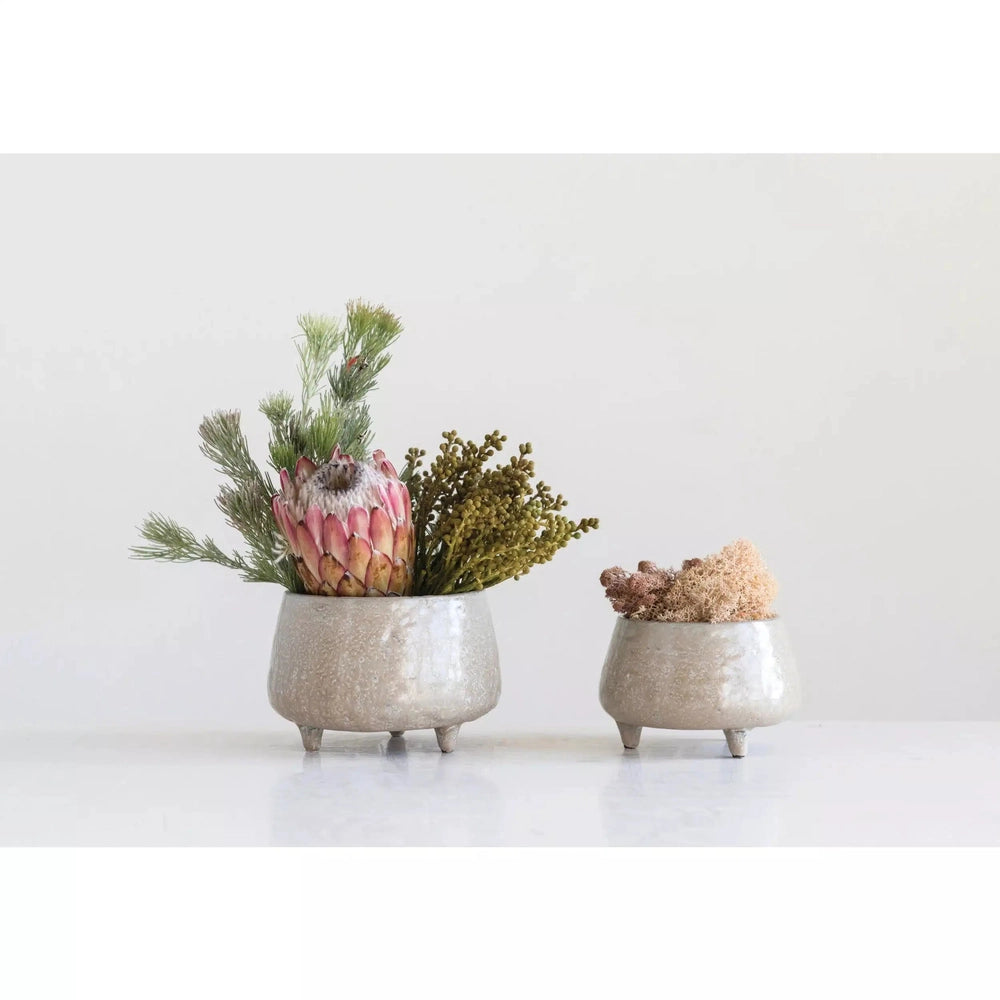 Stoneware Footed Planter with Glaze